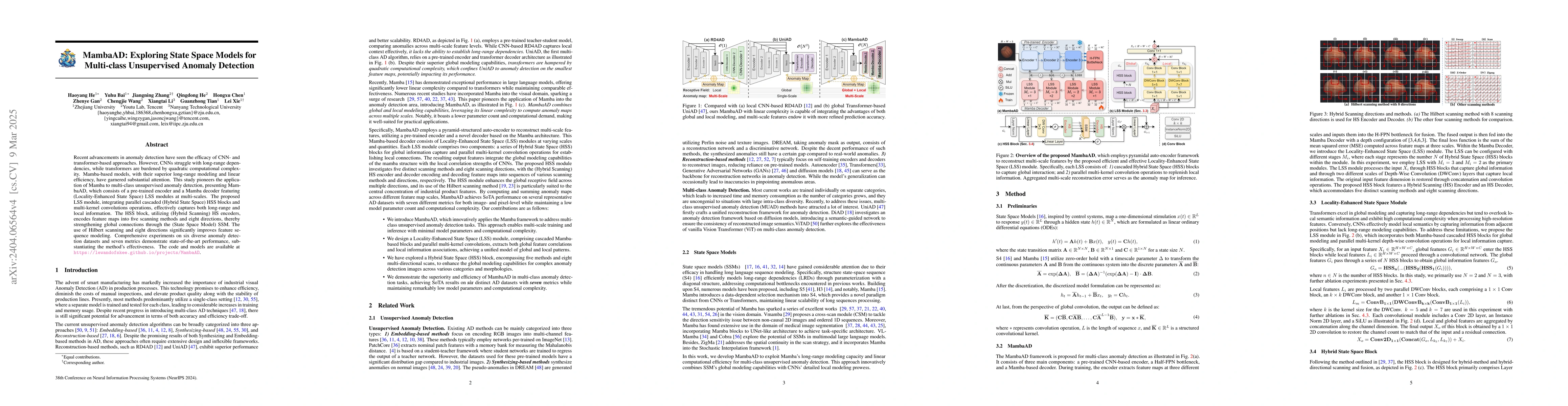 Thumbnail for MambaAD: Exploring State Space Models for Multi-class Unsupervised
  Anomaly Detection