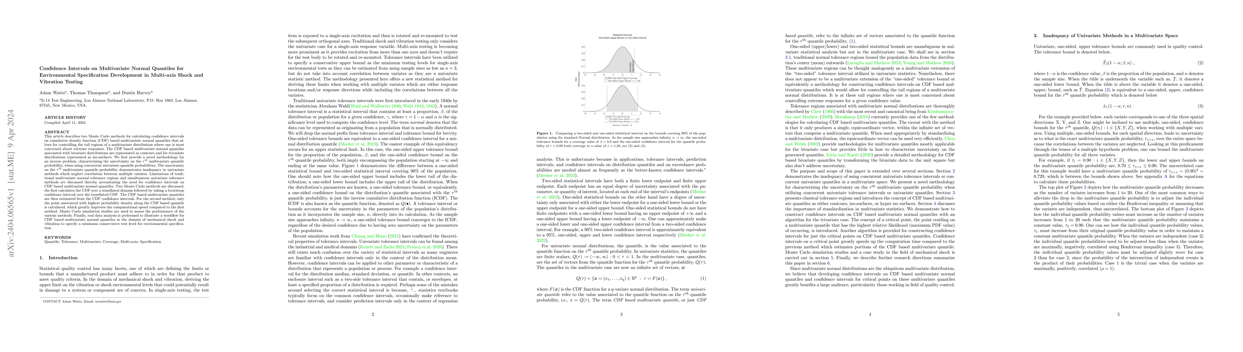 Thumbnail for Confidence Intervals on Multivariate Normal Quantiles for Environmental
  Specification Development in Multi-axis Shock and Vibration Testing