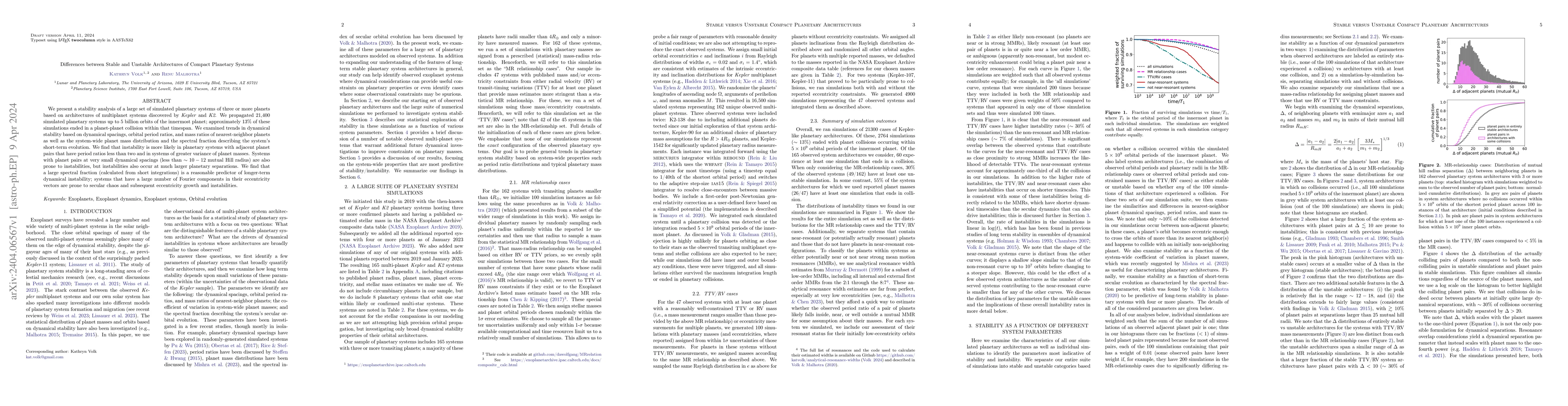 Thumbnail for Differences between Stable and Unstable Architectures of Compact
  Planetary Systems