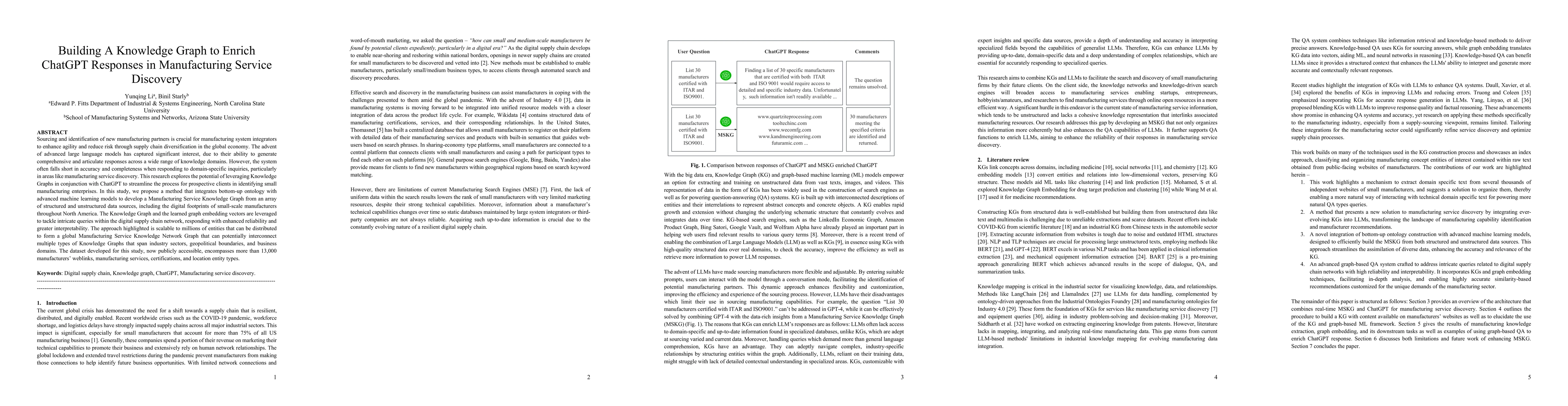 Thumbnail for Building A Knowledge Graph to Enrich ChatGPT Responses in Manufacturing
  Service Discovery