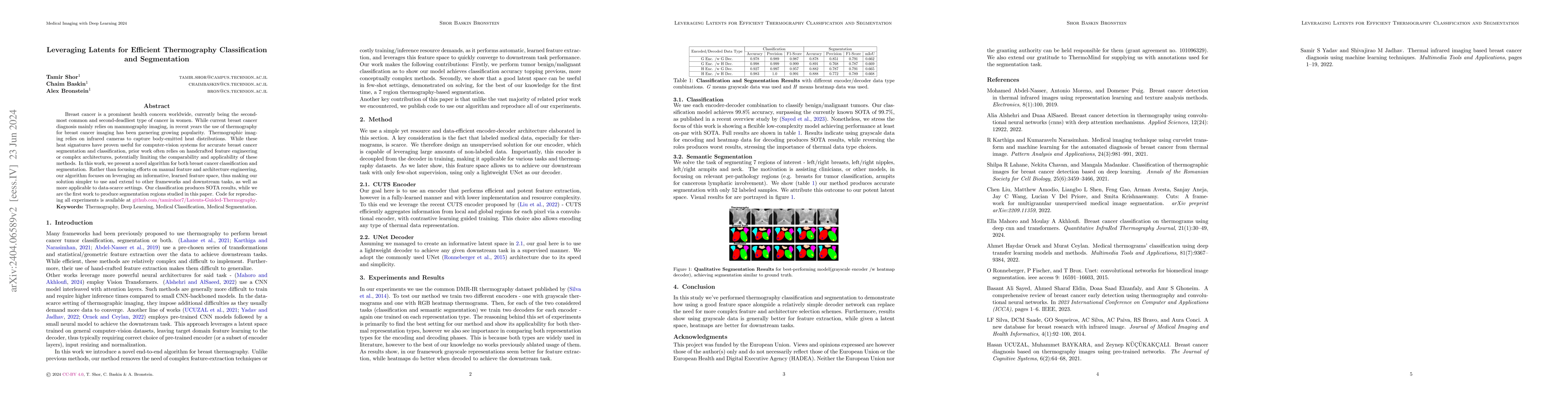 Thumbnail for Leveraging Latents for Efficient Thermography Classification and
  Segmentation