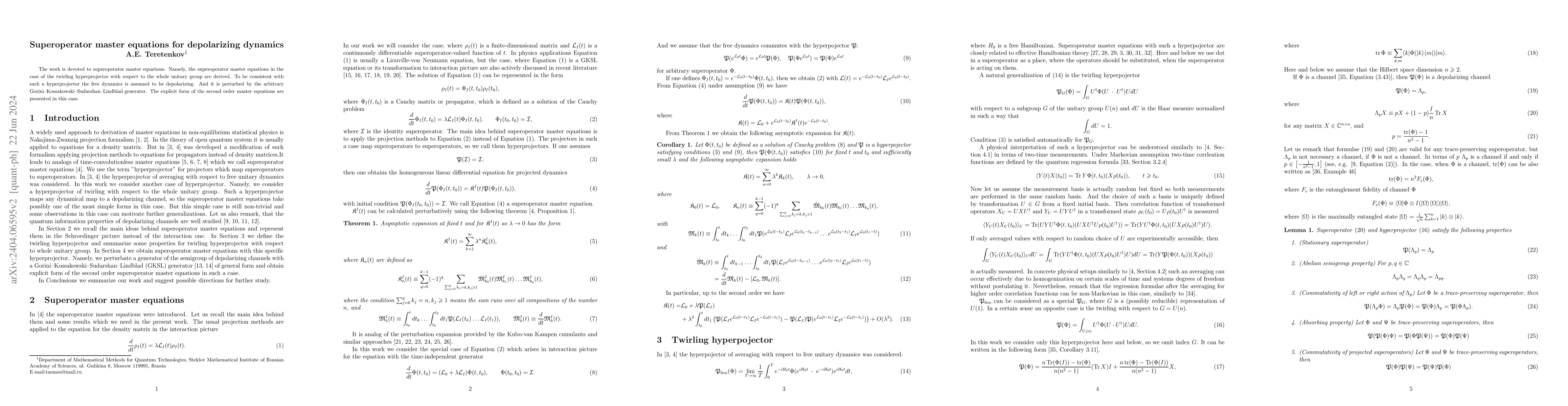 Thumbnail for Superoperator master equations for depolarizing dynamics