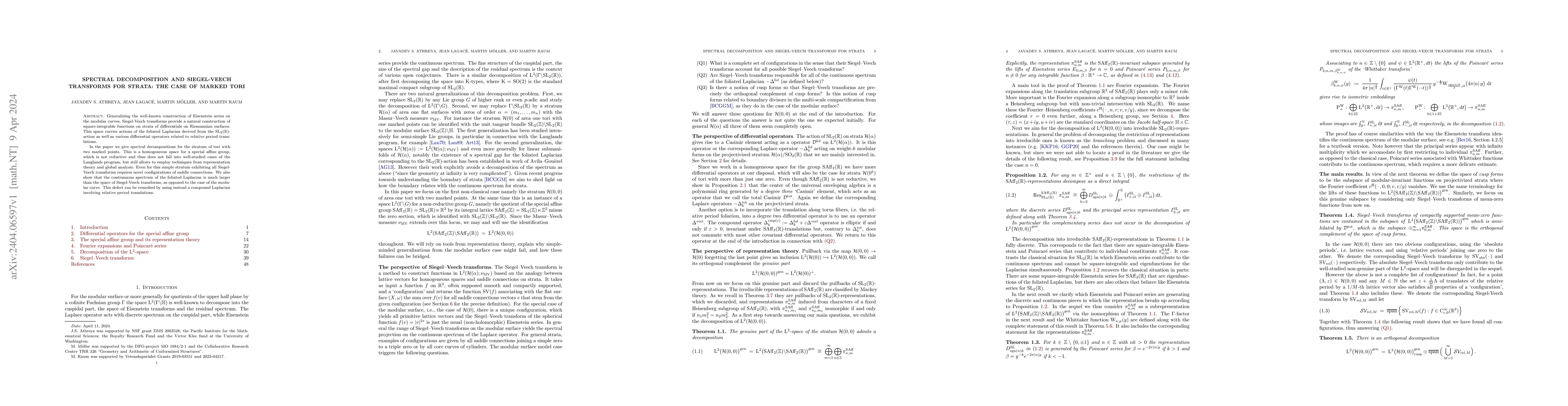 Thumbnail for Spectral decomposition and Siegel-Veech transforms for strata: The case
  of marked tori