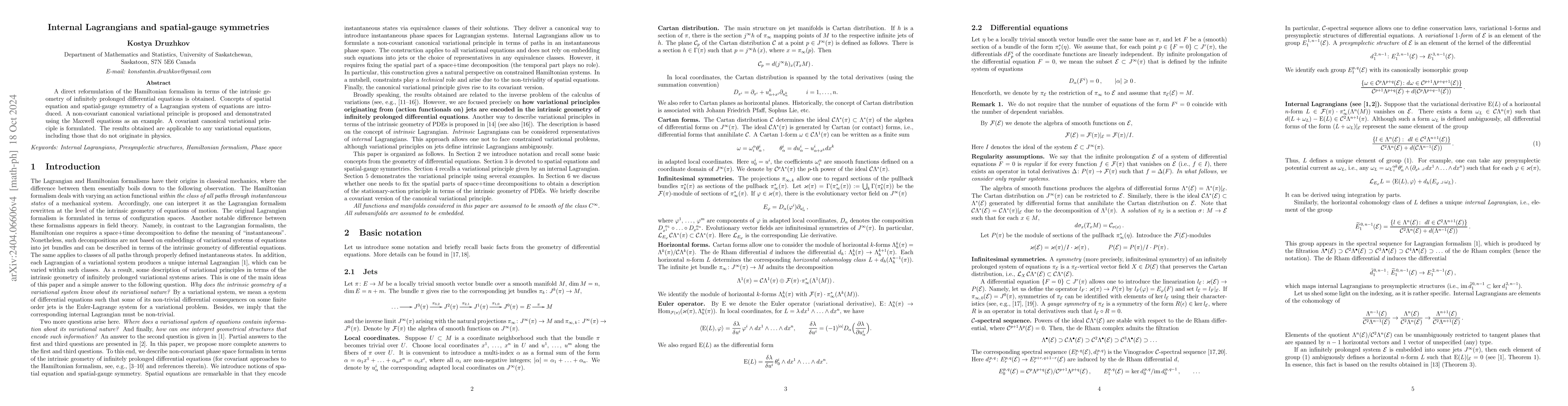 Thumbnail for Internal Lagrangians and spatial-gauge symmetries