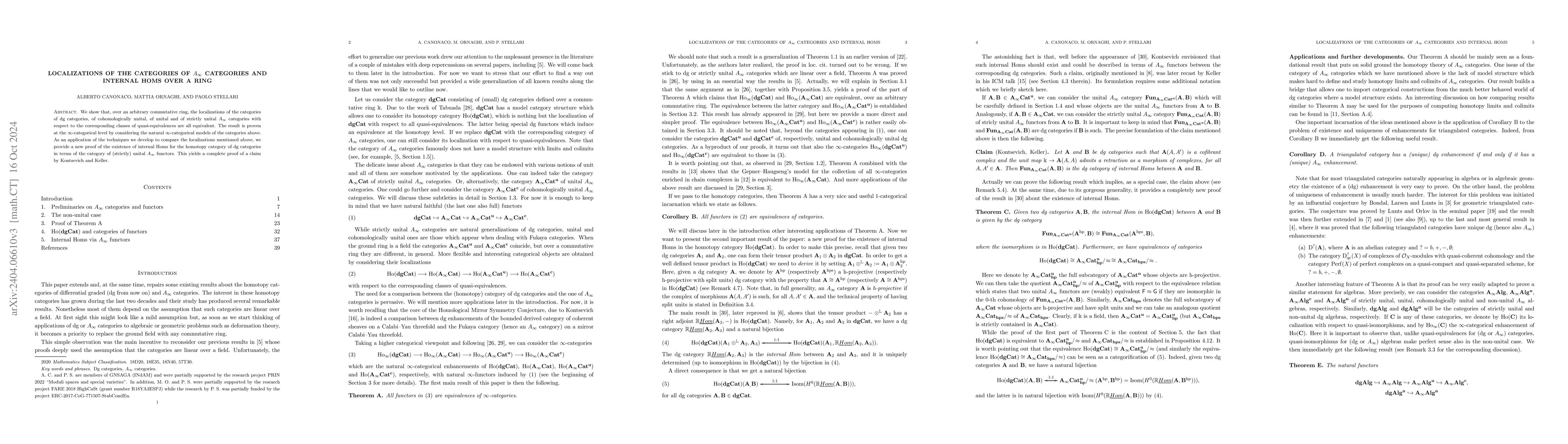 Thumbnail for Localizations of the category of $A_\infty$ categories and internal Homs
  over a ring