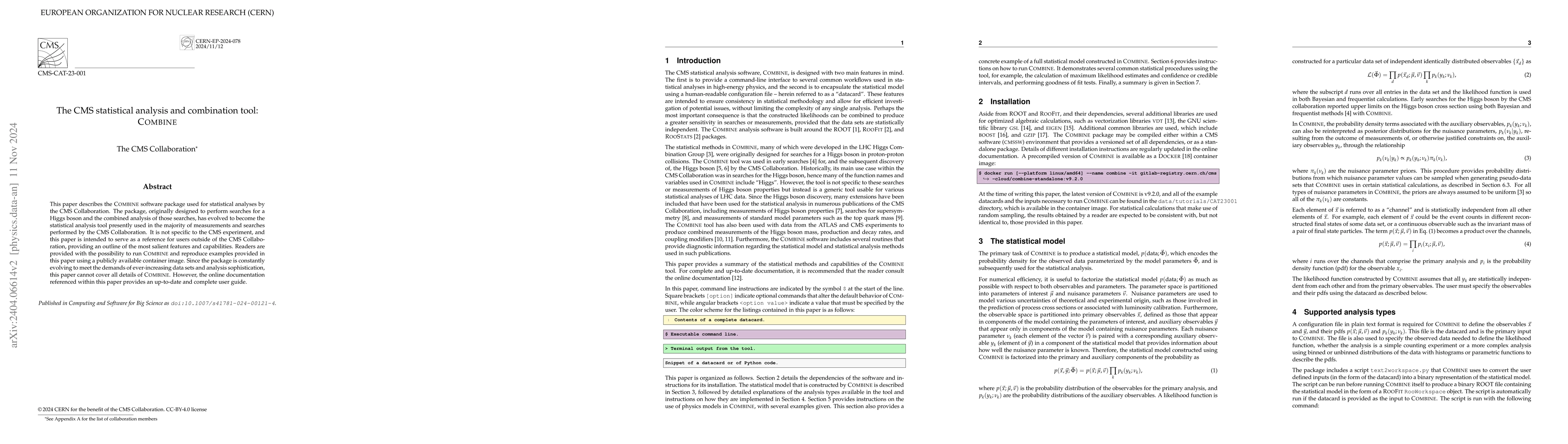 Thumbnail for The CMS statistical analysis and combination tool: COMBINE