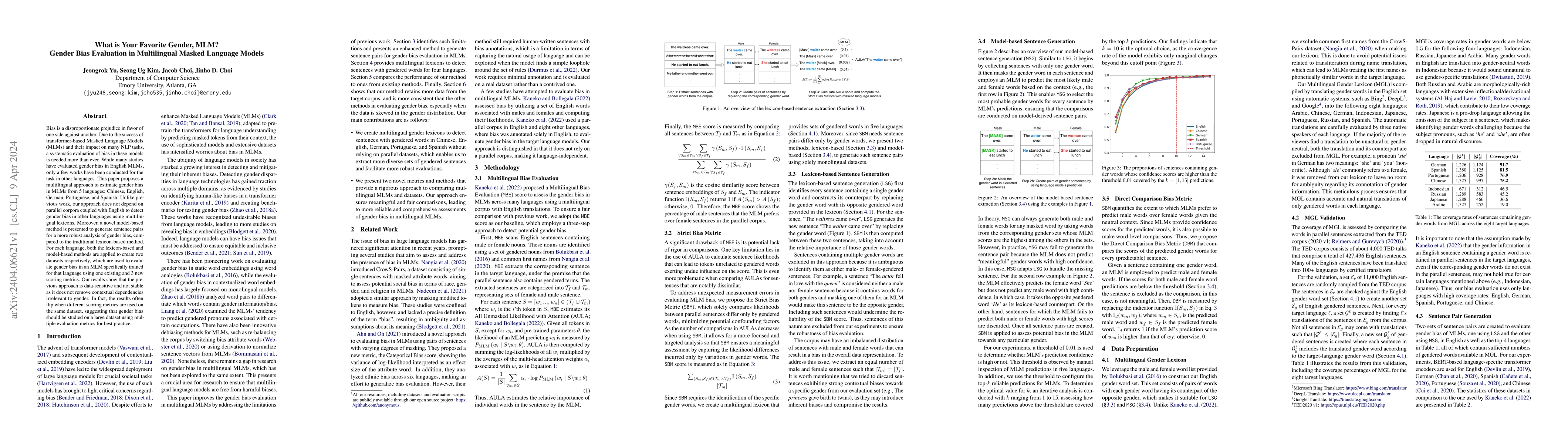 Thumbnail for What is Your Favorite Gender, MLM? Gender Bias Evaluation in
  Multilingual Masked Language Models