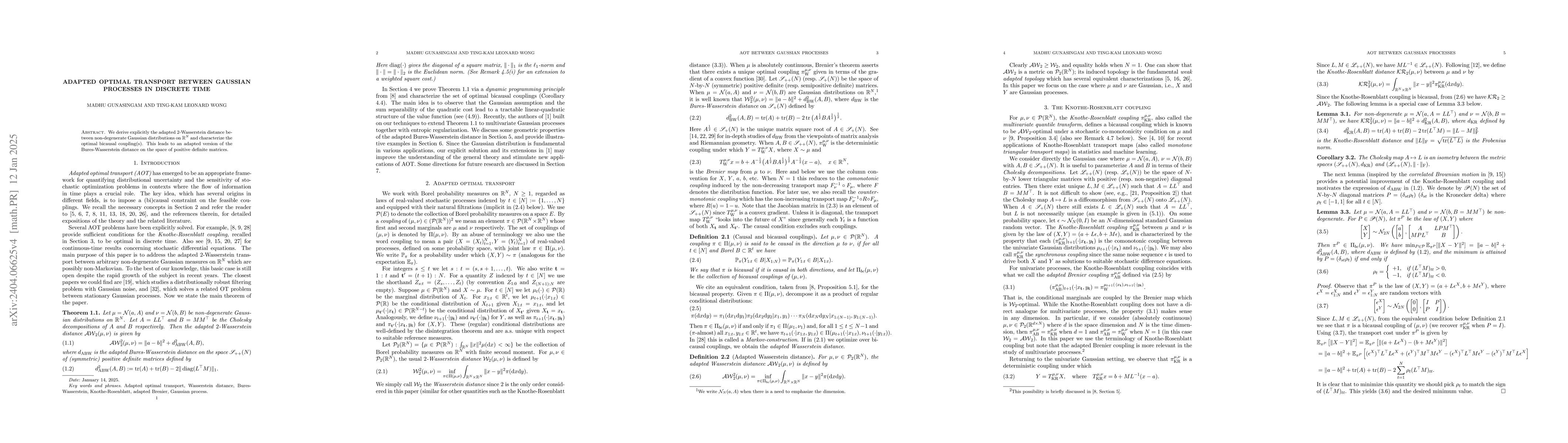Thumbnail for Adapted optimal transport between Gaussian processes in discrete time