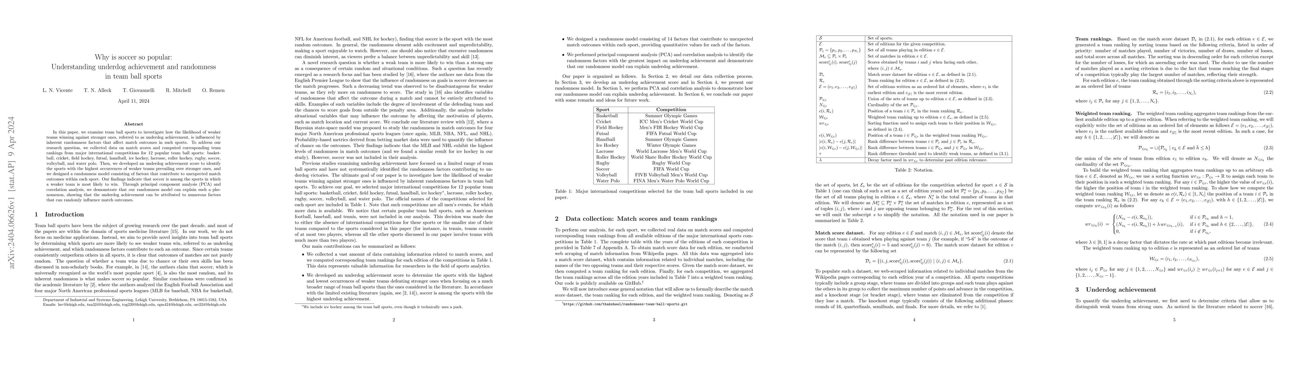 Thumbnail for Why is soccer so popular: Understanding underdog achievement and
  randomness in team ball sports