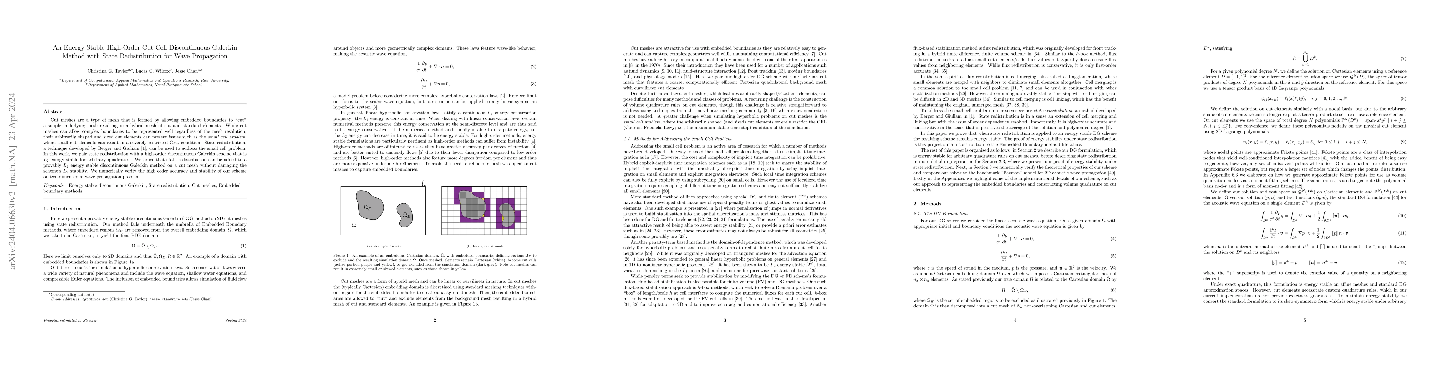 Thumbnail for An Energy Stable High-Order Cut Cell Discontinuous Galerkin Method with
  State Redistribution for Wave Propagation