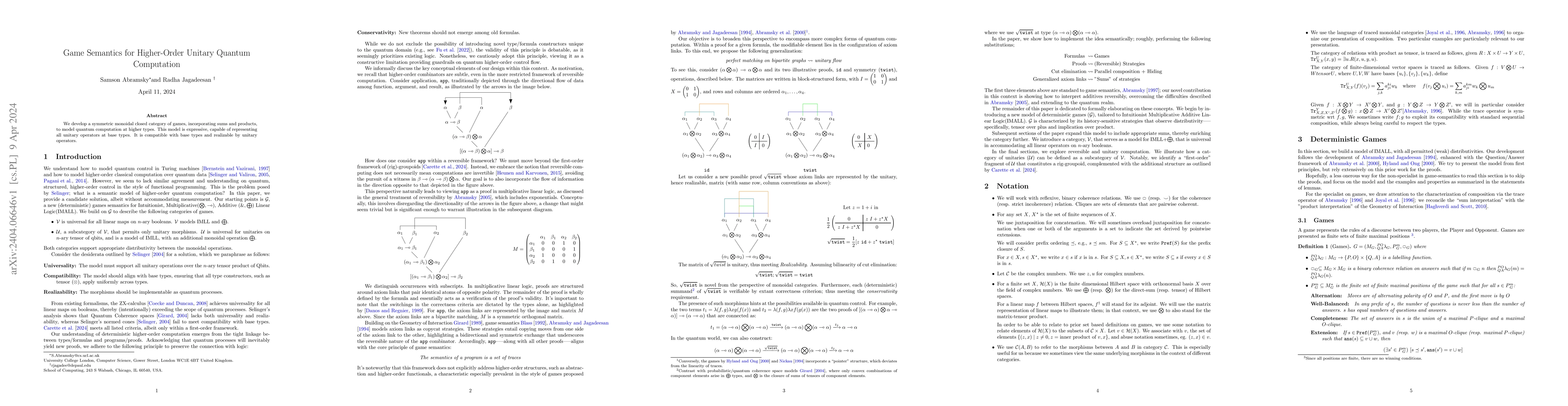 Thumbnail for Game Semantics for Higher-Order Unitary Quantum Computation
