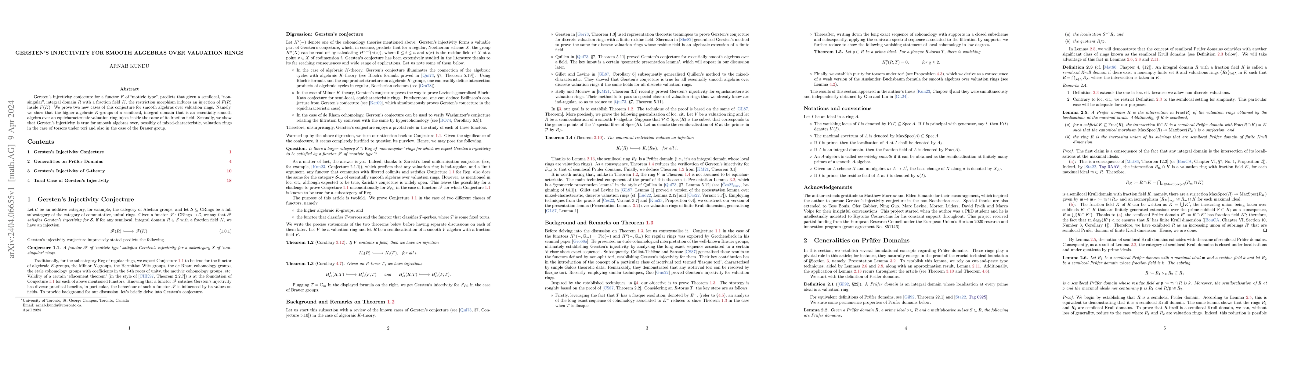 Thumbnail for Gersten's Injectivity for Smooth Algebras over Valuation Rings