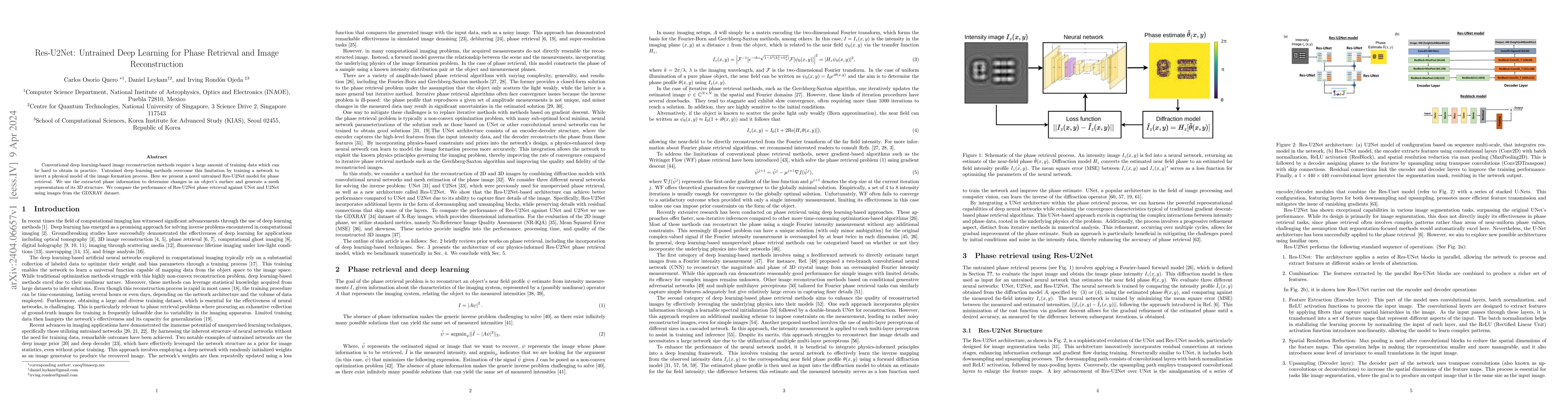 Thumbnail for Res-U2Net: Untrained Deep Learning for Phase Retrieval and Image
  Reconstruction