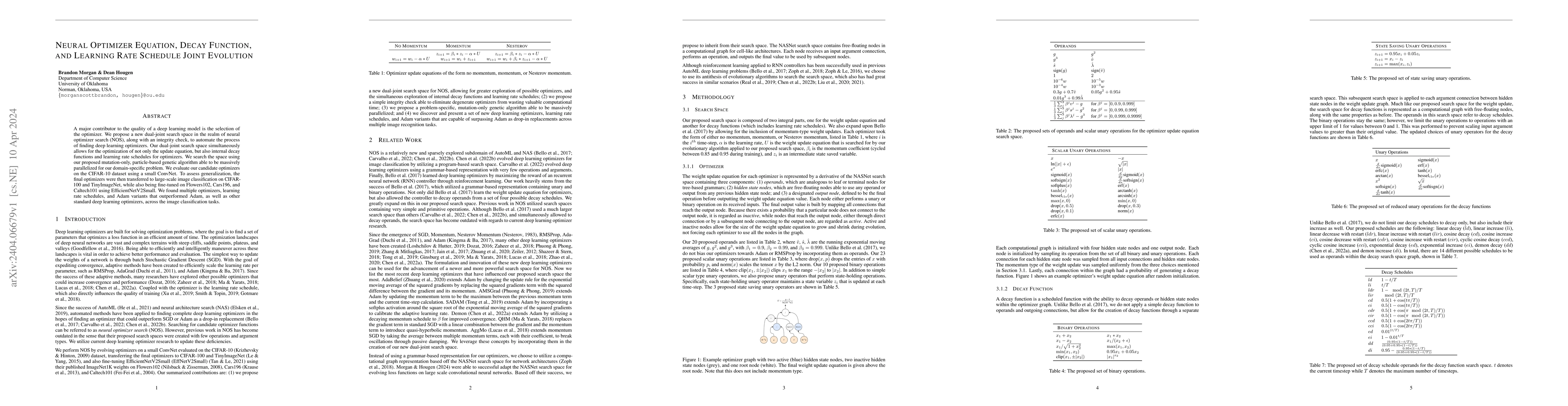 Thumbnail for Neural Optimizer Equation, Decay Function, and Learning Rate Schedule
  Joint Evolution