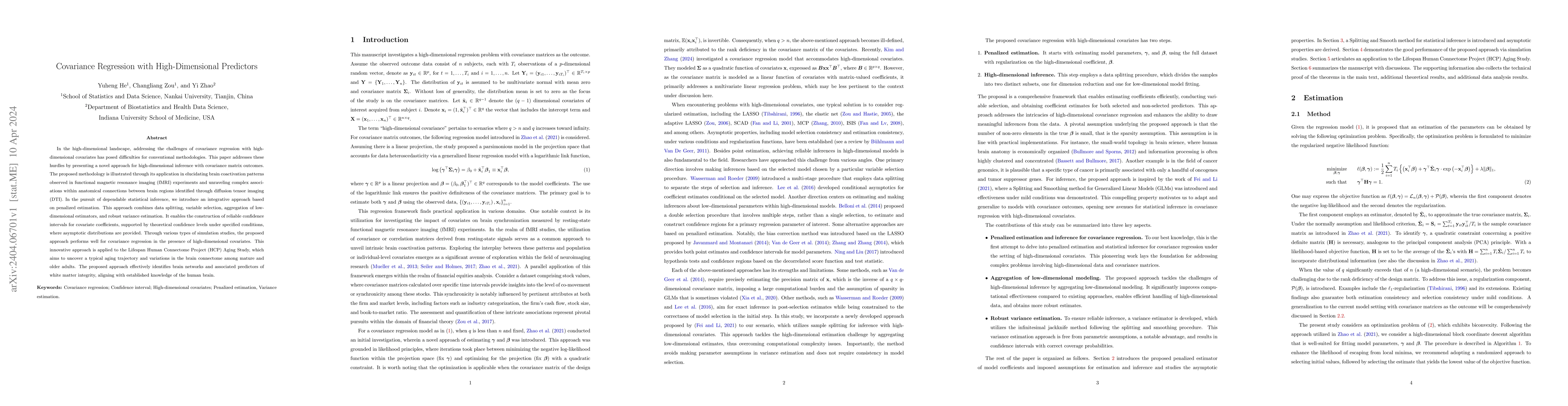 Thumbnail for Covariance Regression with High-Dimensional Predictors