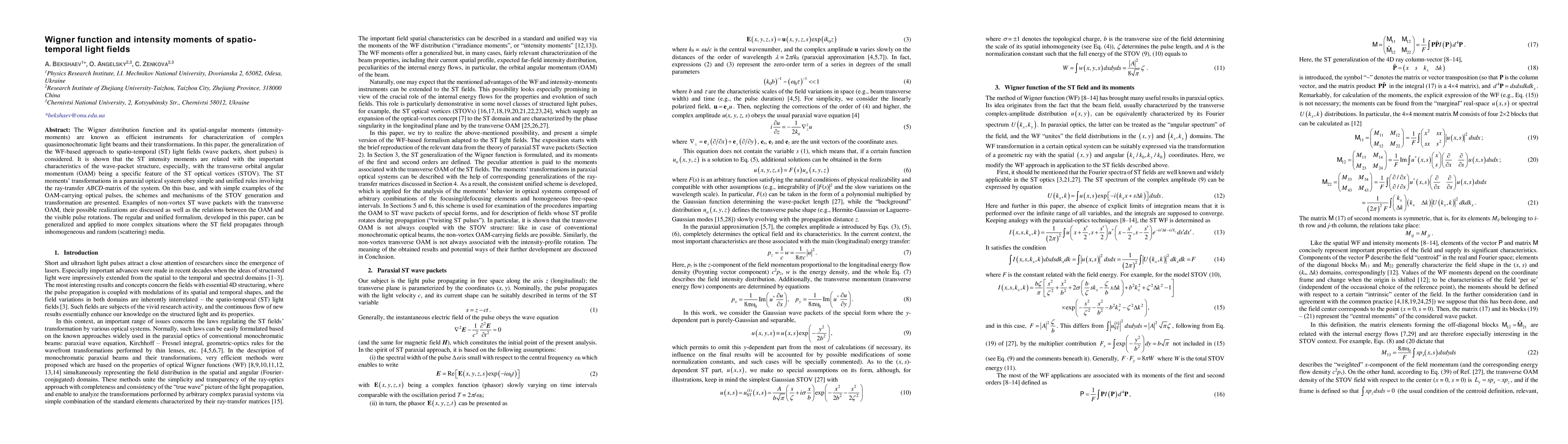 Thumbnail for Wigner function and intensity moments of spatio-temporal light fields