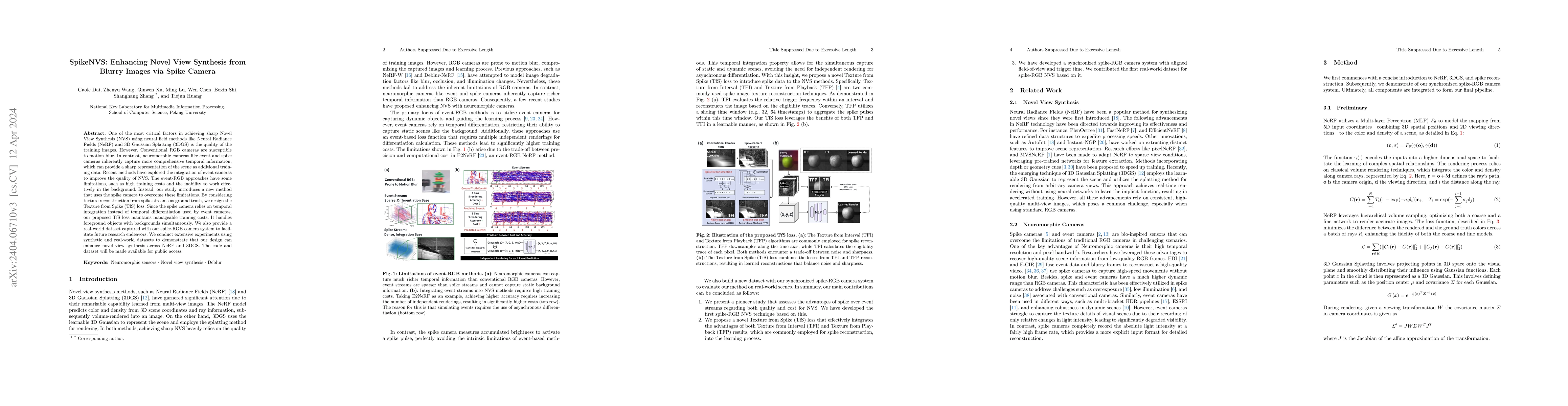 Thumbnail for SpikeNVS: Enhancing Novel View Synthesis from Blurry Images via Spike
  Camera