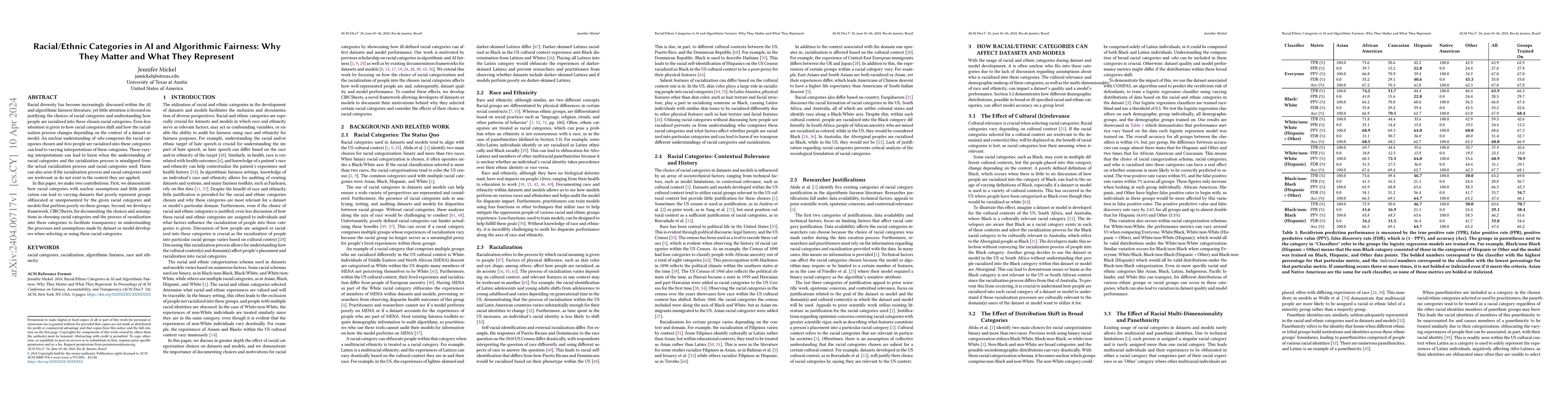 Thumbnail for Racial/Ethnic Categories in AI and Algorithmic Fairness: Why They Matter
  and What They Represent