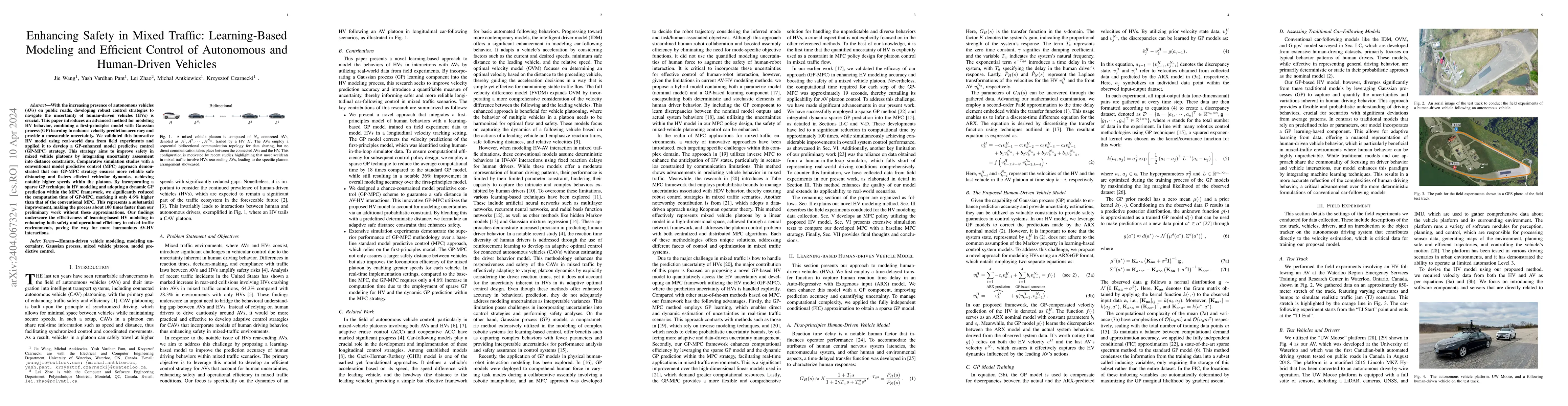 Thumbnail for Enhancing Safety in Mixed Traffic: Learning-Based Modeling and Efficient
  Control of Autonomous and Human-Driven Vehicles