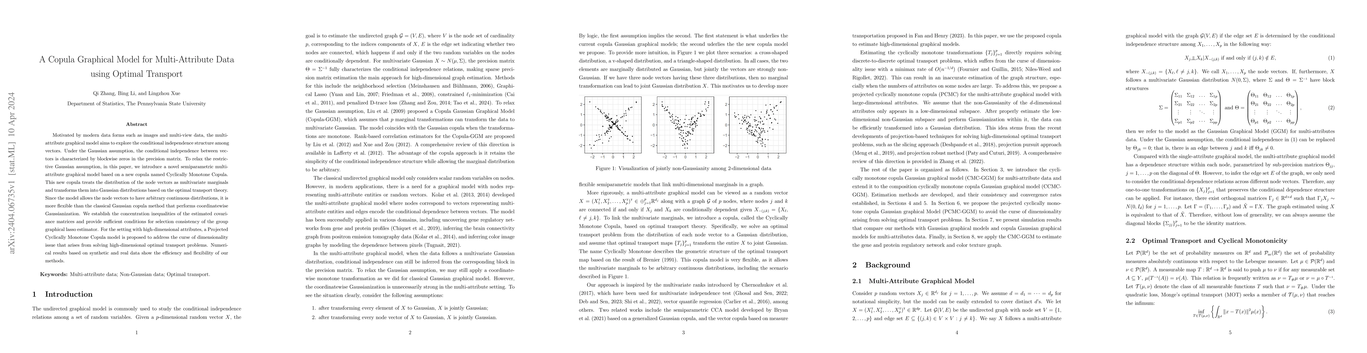 Thumbnail for A Copula Graphical Model for Multi-Attribute Data using Optimal
  Transport