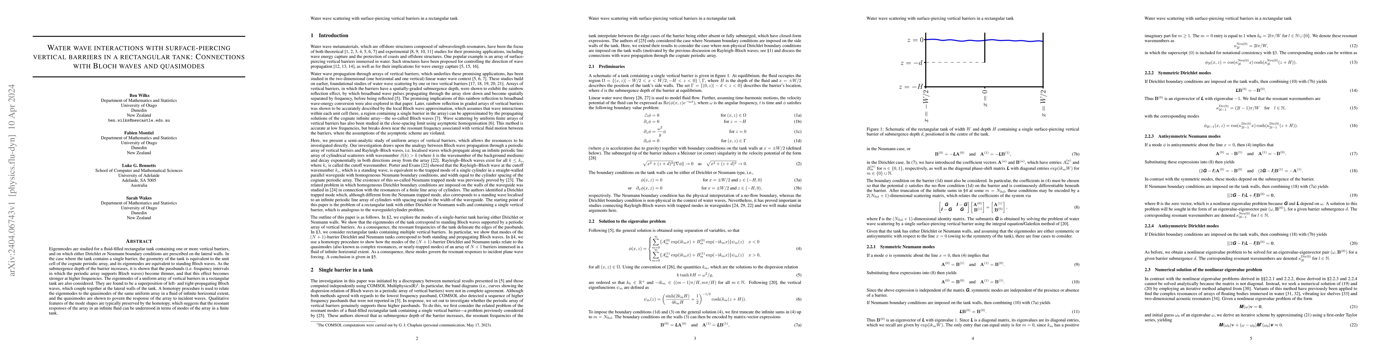 Thumbnail for Water wave interactions with surface-piercing vertical barriers in a
  rectangular tank: Connections with Bloch waves and quasimodes