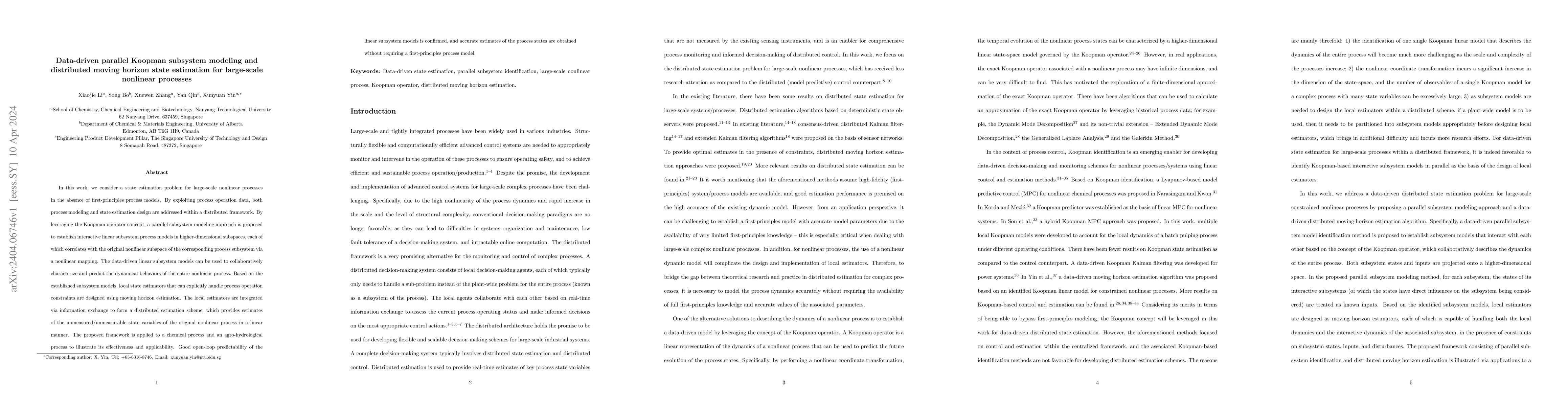 Thumbnail for Data-driven parallel Koopman subsystem modeling and distributed moving
  horizon state estimation for large-scale nonlinear processes
