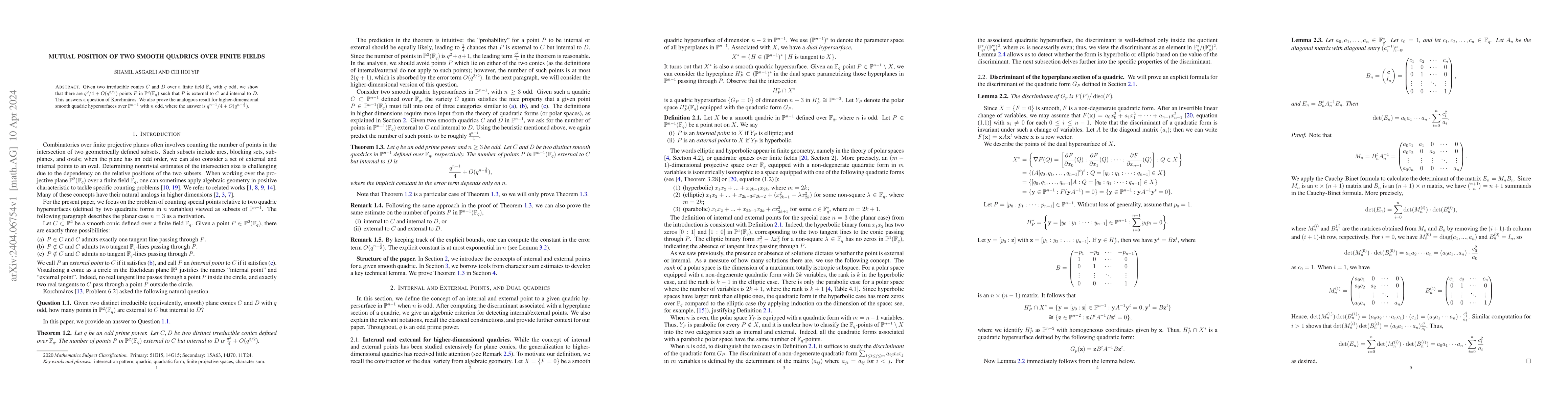Thumbnail for Mutual position of two smooth quadrics over finite fields
