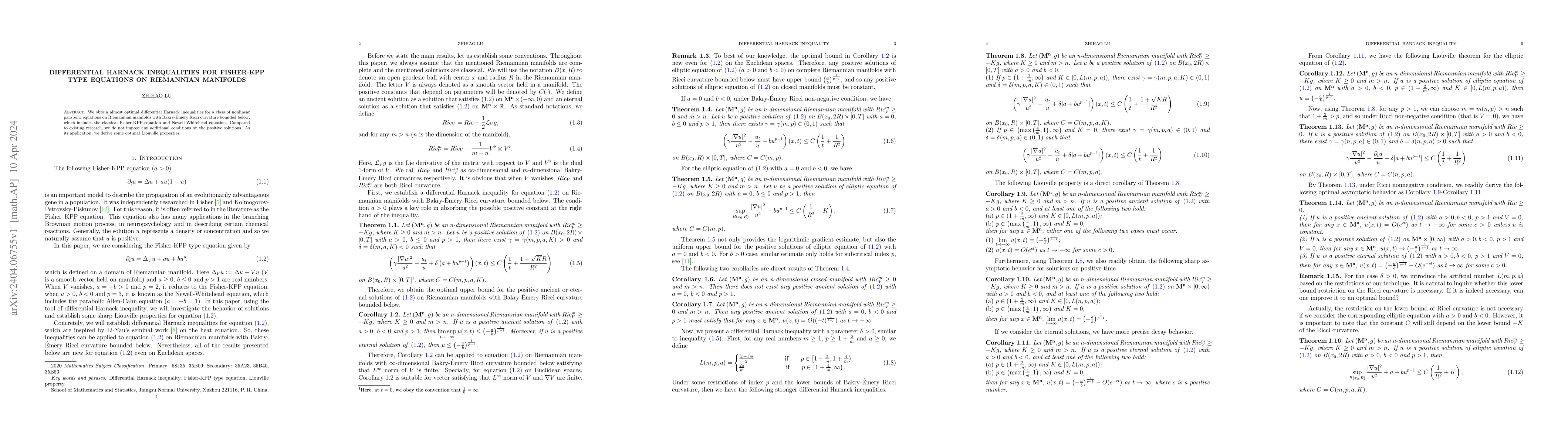Thumbnail for Differential Harnack inequalities for Fisher-KPP type equations on
  Riemannian manifolds