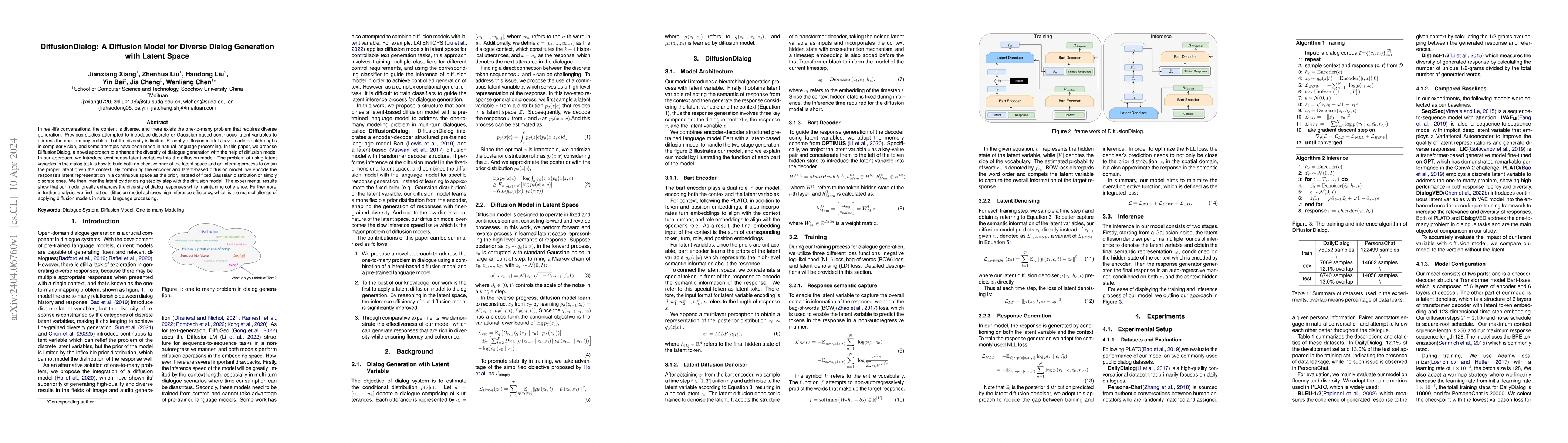 Thumbnail for DiffusionDialog: A Diffusion Model for Diverse Dialog Generation with
  Latent Space