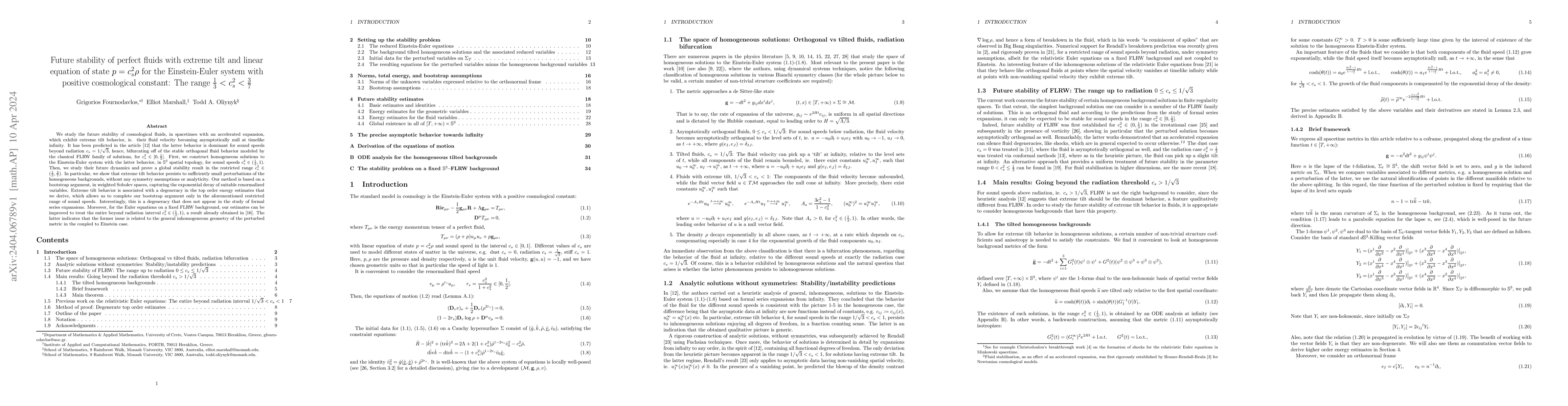 Thumbnail for Future stability of perfect fluids with extreme tilt and linear equation
  of state $p=c_s^2\rho$ for the Einstein-Euler system with positive
  cosmological constant: The range $\frac{1}{3}<c_s^2<\frac{3}{7}$