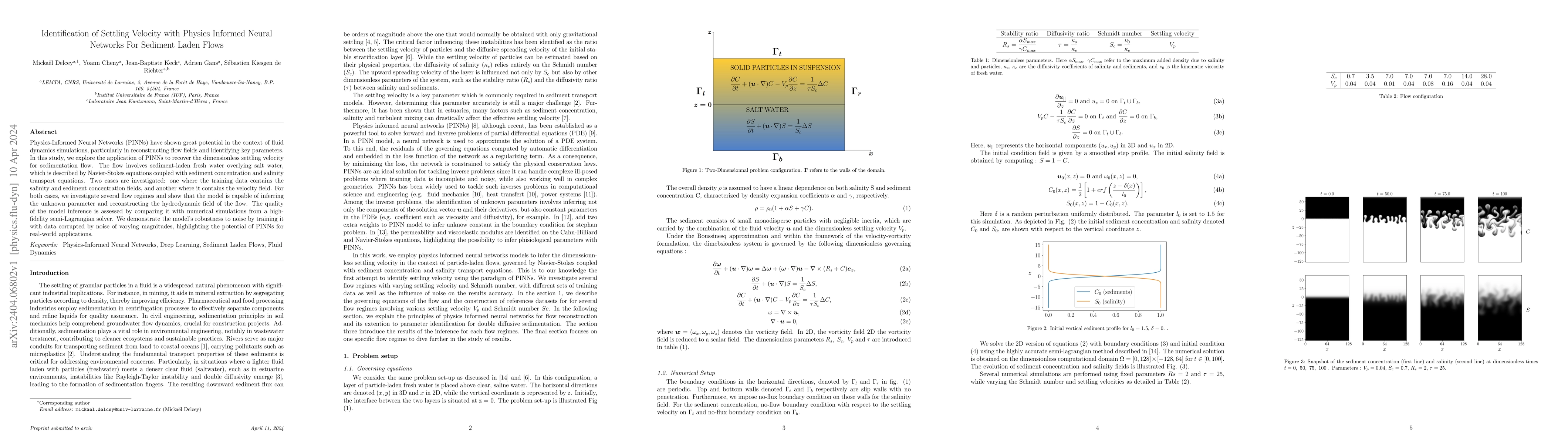 Thumbnail for Identification of Settling Velocity with Physics Informed Neural
  Networks For Sediment Laden Flows