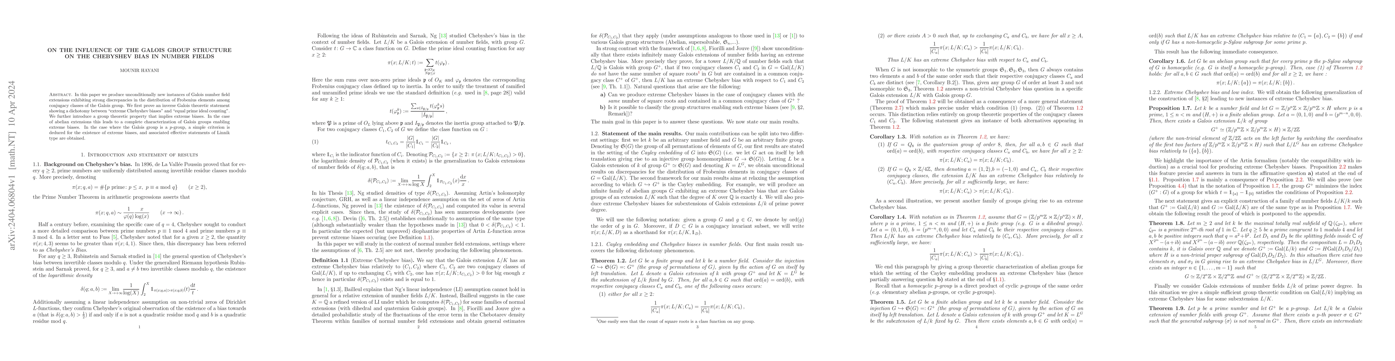 Thumbnail for On the influence of the Galois group structure on the Chebyshev bias in
  number fields