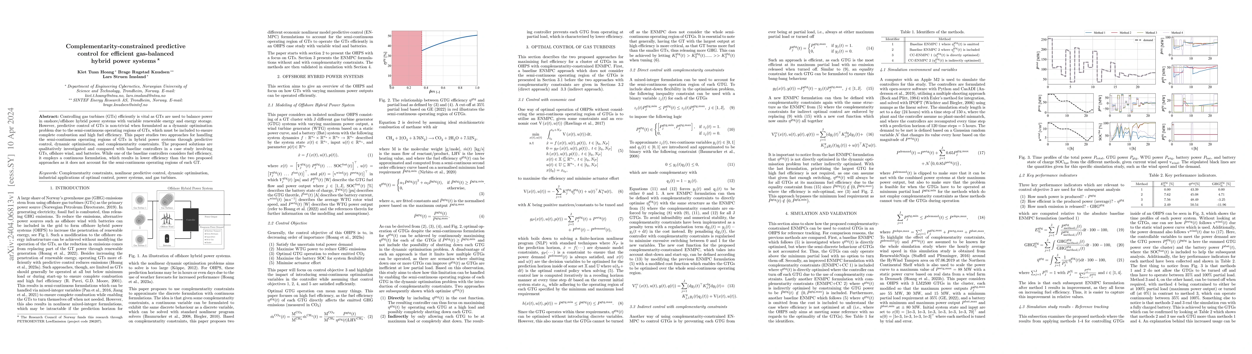 Thumbnail for Complementarity-constrained predictive control for efficient
  gas-balanced hybrid power systems
