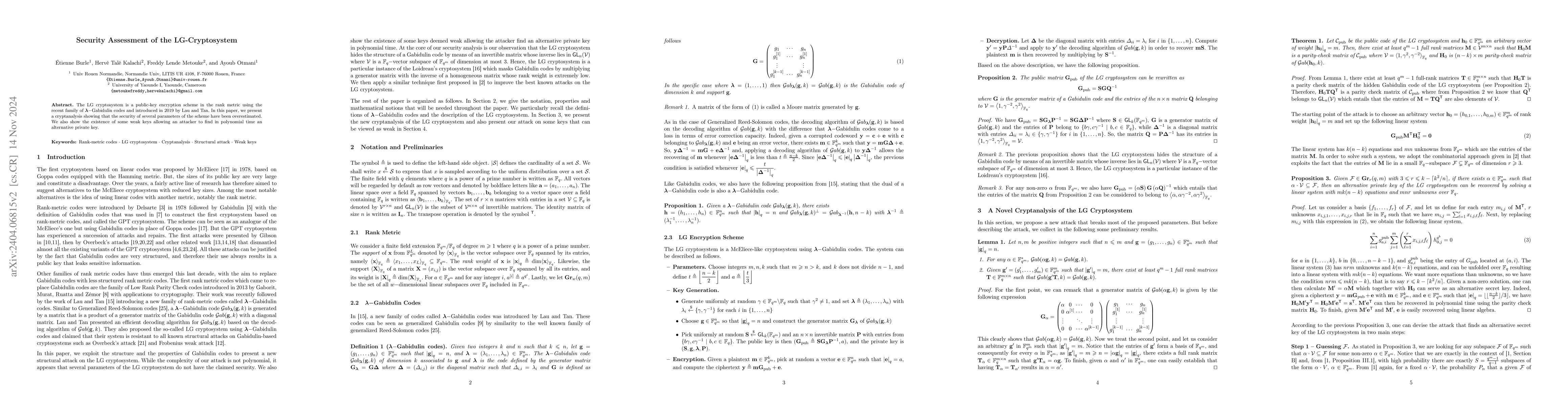 Thumbnail for Security Assessment of the LG Cryptosystem