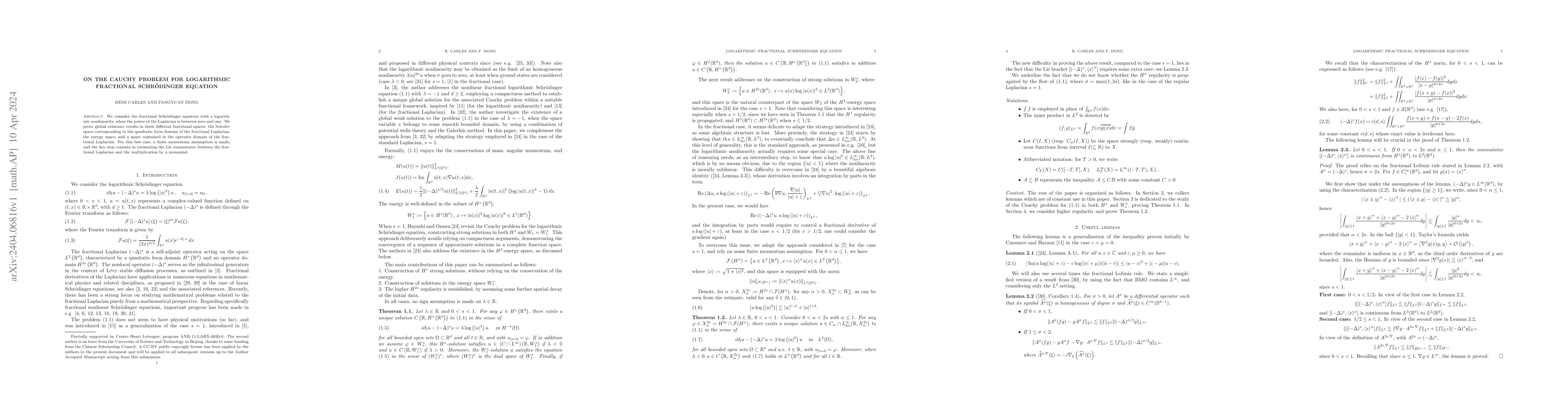 Thumbnail for On the Cauchy problem for logarithmic fractional Schr{\"o}dinger
  equation