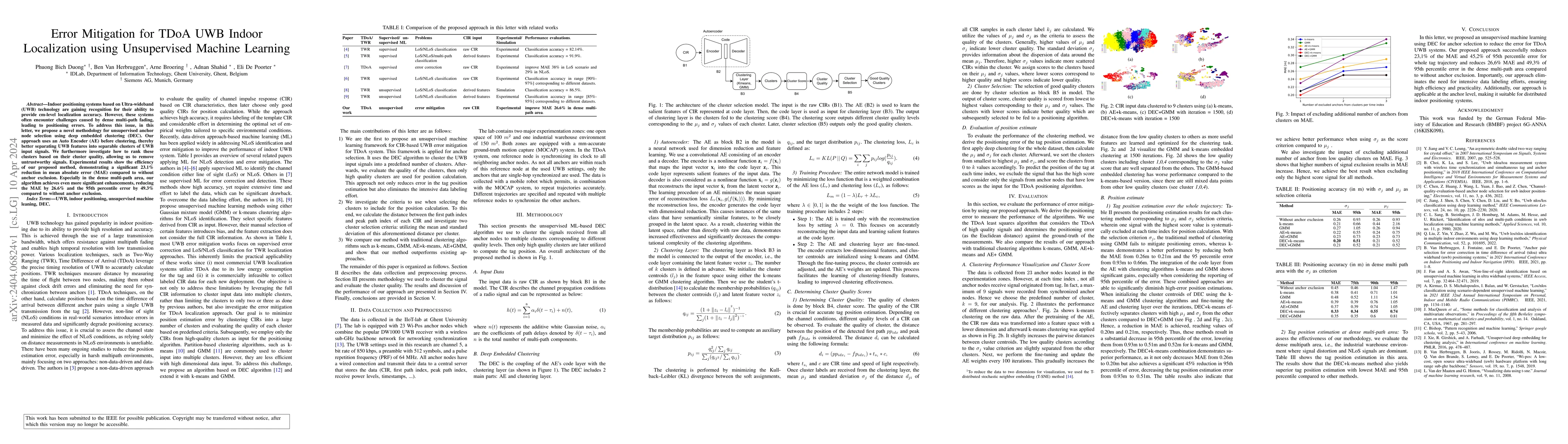 Thumbnail for Error Mitigation for TDoA UWB Indoor Localization using Unsupervised
  Machine Learning