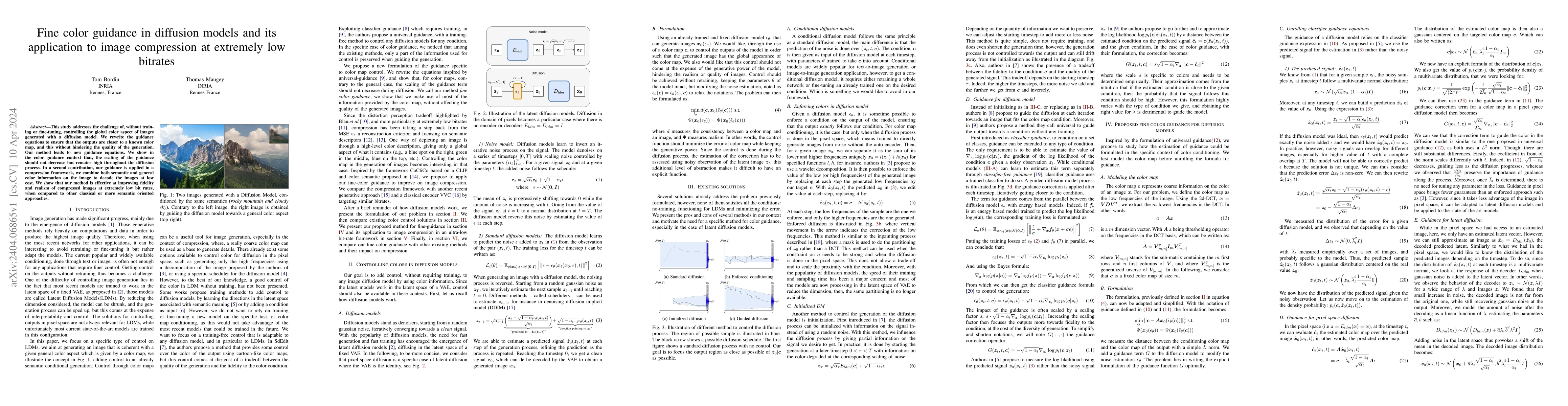 Thumbnail for Fine color guidance in diffusion models and its application to image
  compression at extremely low bitrates