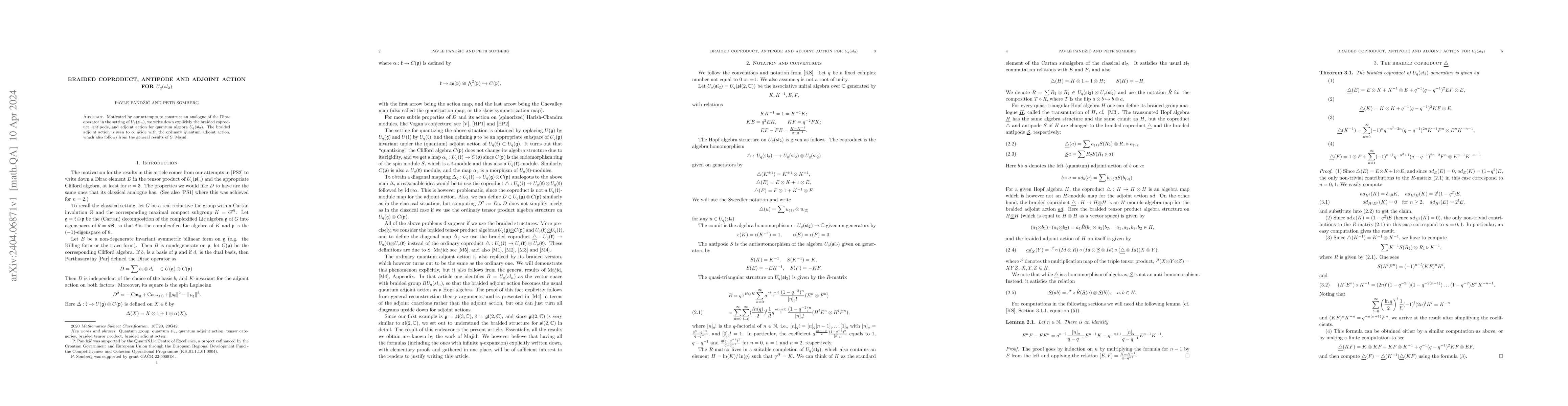 Thumbnail for Braided coproduct, antipode and adjoint action for $U_q(sl_2)$