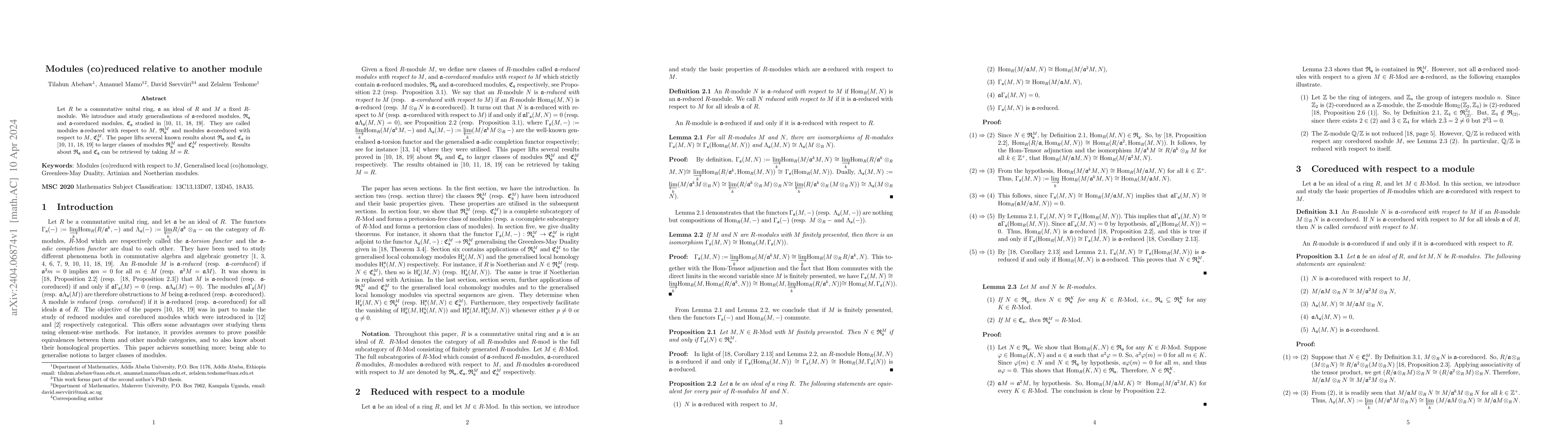 Thumbnail for Modules (co)reduced relative to another module