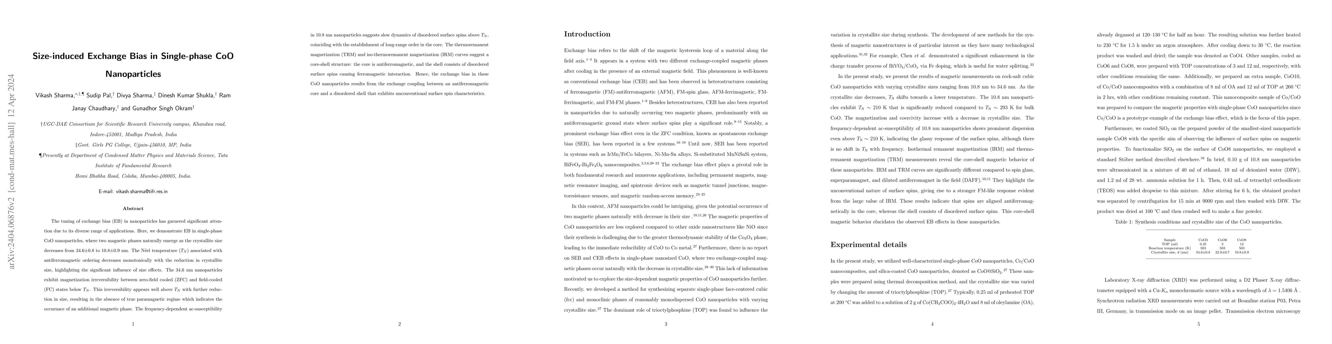 Thumbnail for Size-induced Exchange Bias in Single-phase CoO Nanoparticles