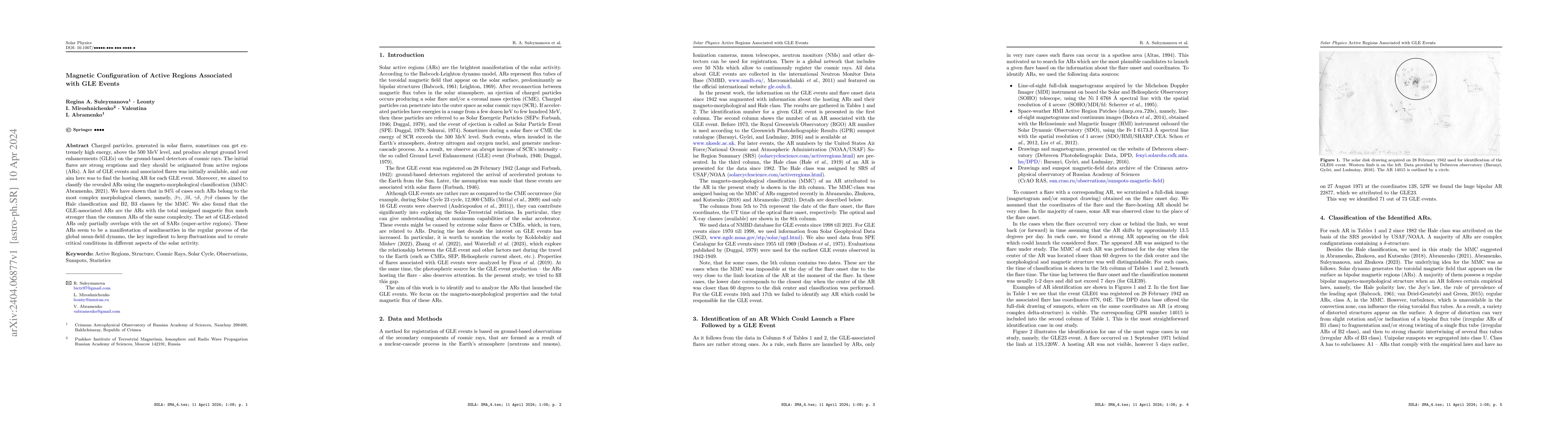Thumbnail for Magnetic Configuration of Active Regions Associated with GLE Events