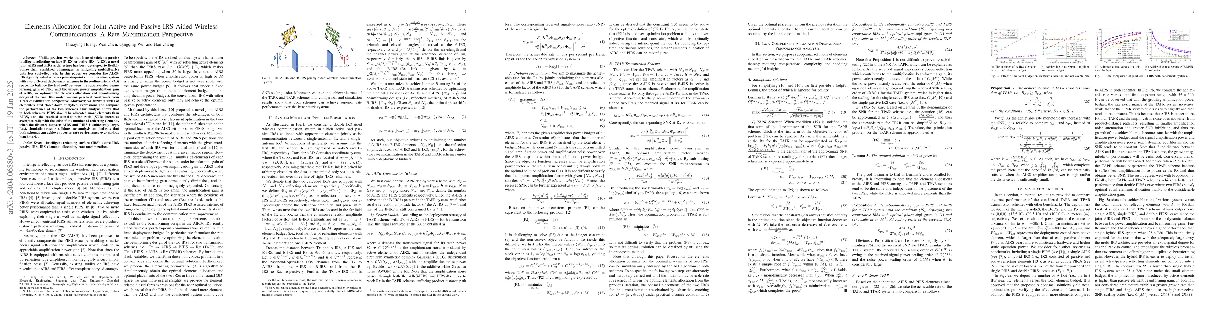 Thumbnail for Joint Active And Passive IRS Aided Wireless Communication: Elements
  Allocation and Achievable Rate