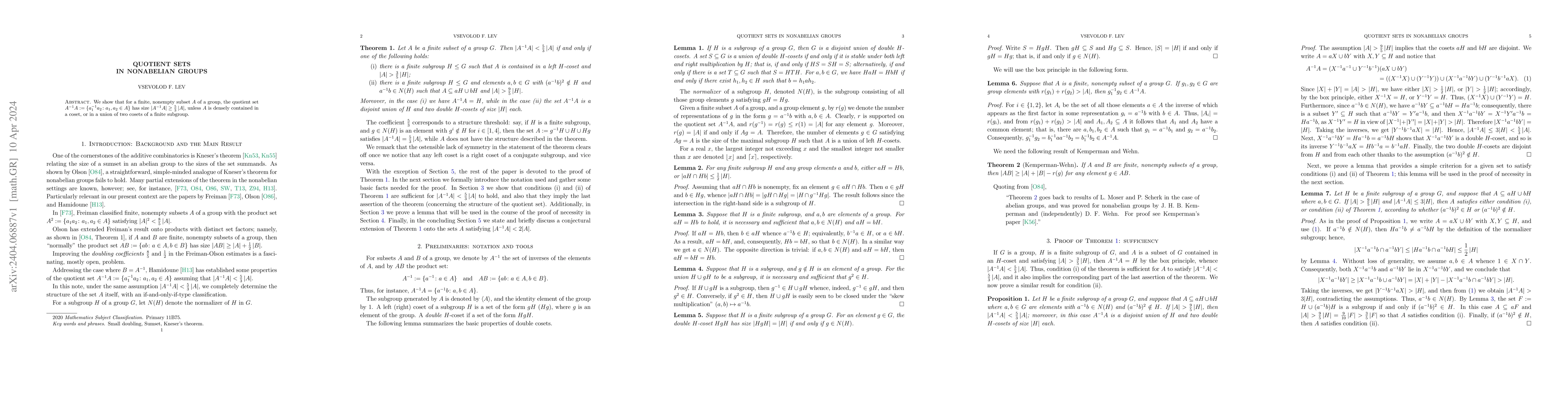 Thumbnail for Quotient sets in nonabelian groups