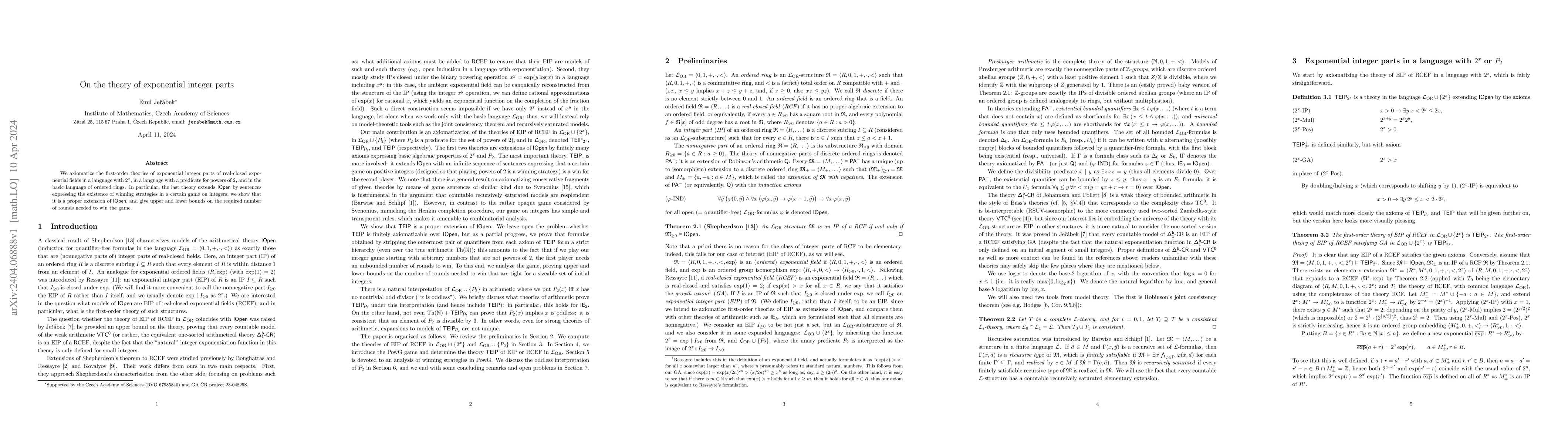 Thumbnail for On the theory of exponential integer parts