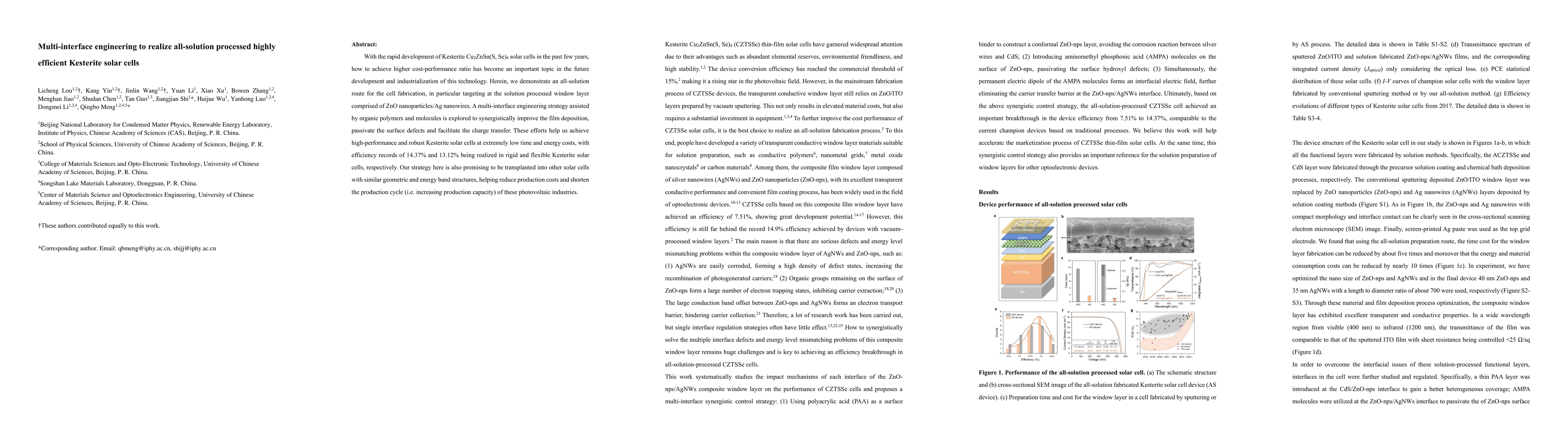 Thumbnail for Multi-interface engineering to realize all-solution processed highly
  efficient Kesterite solar cells