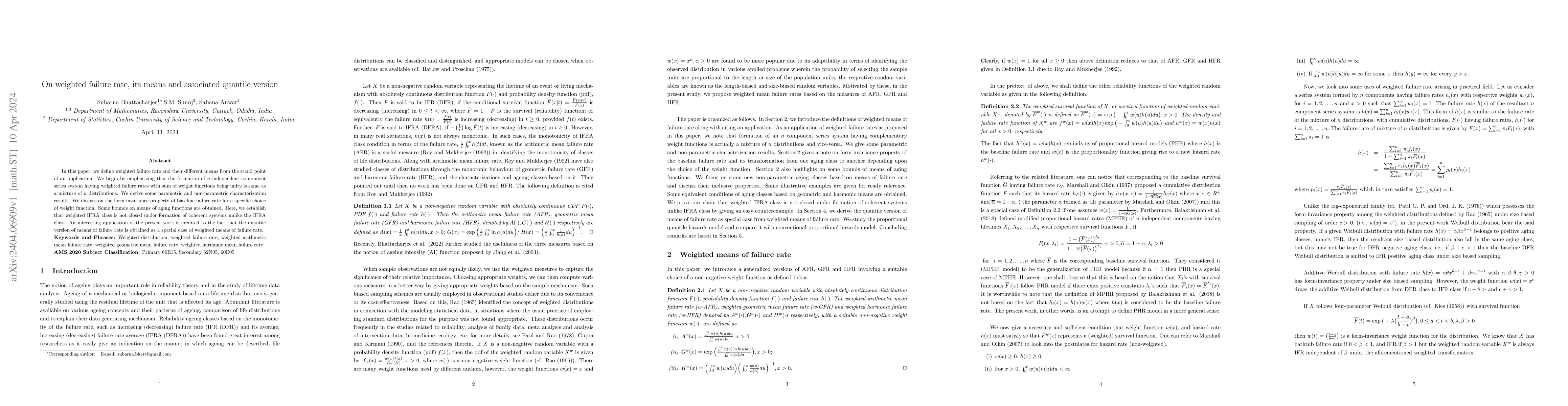 Thumbnail for On weighted failure rate, its means and associated quantile version