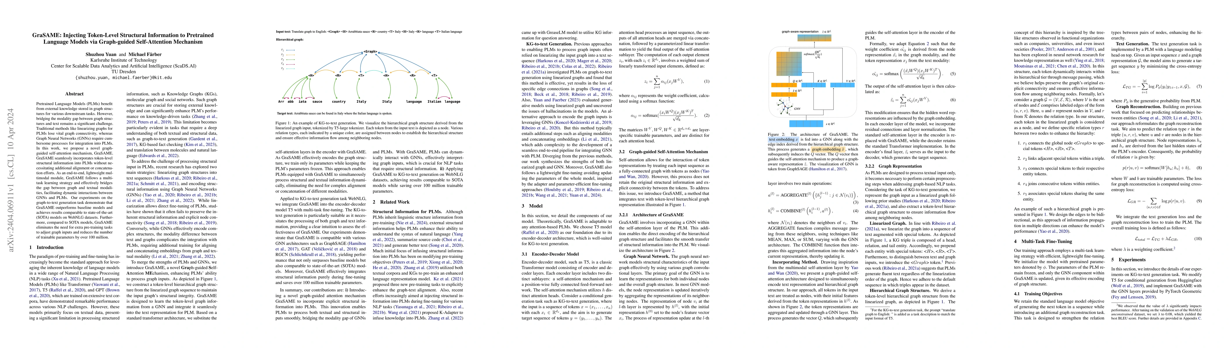 Thumbnail for GraSAME: Injecting Token-Level Structural Information to Pretrained
  Language Models via Graph-guided Self-Attention Mechanism