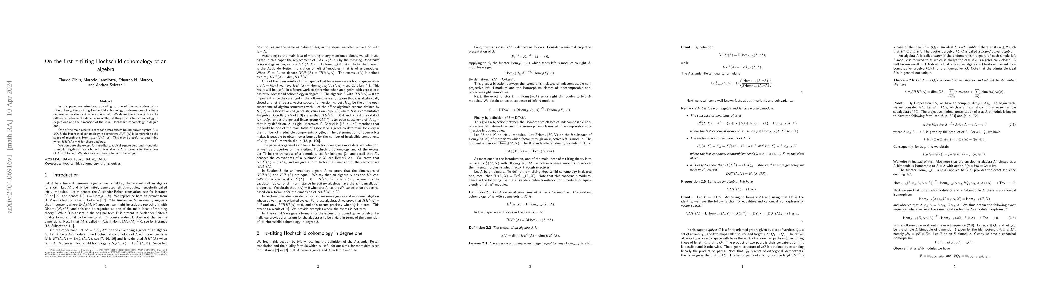 Thumbnail for On the first $\tau$-tilting Hochschild cohomology of an algebra