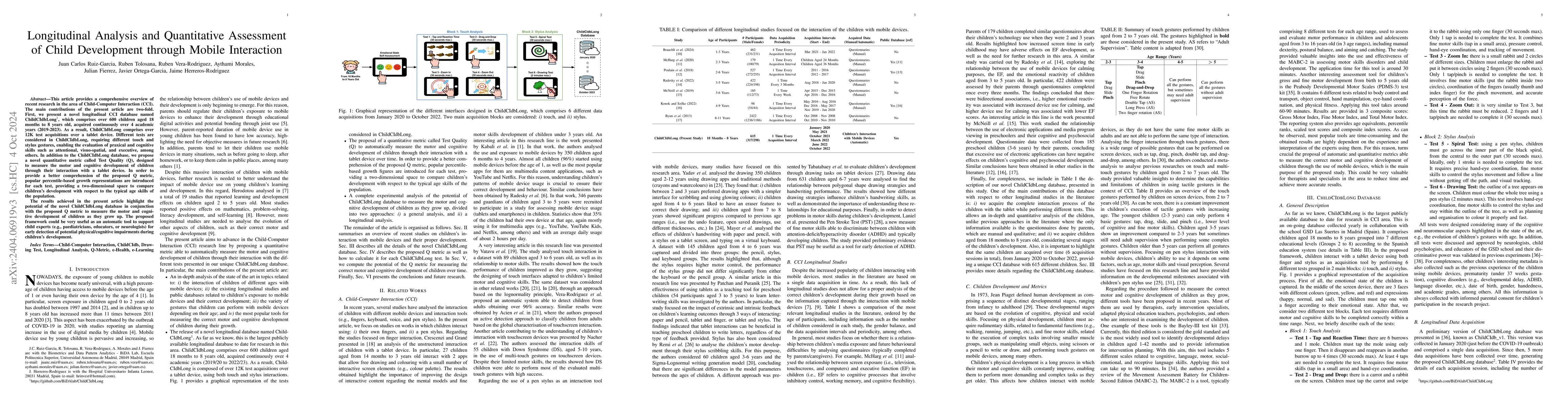Thumbnail for Longitudinal Analysis and Quantitative Assessment of Child Development
  through Mobile Interaction