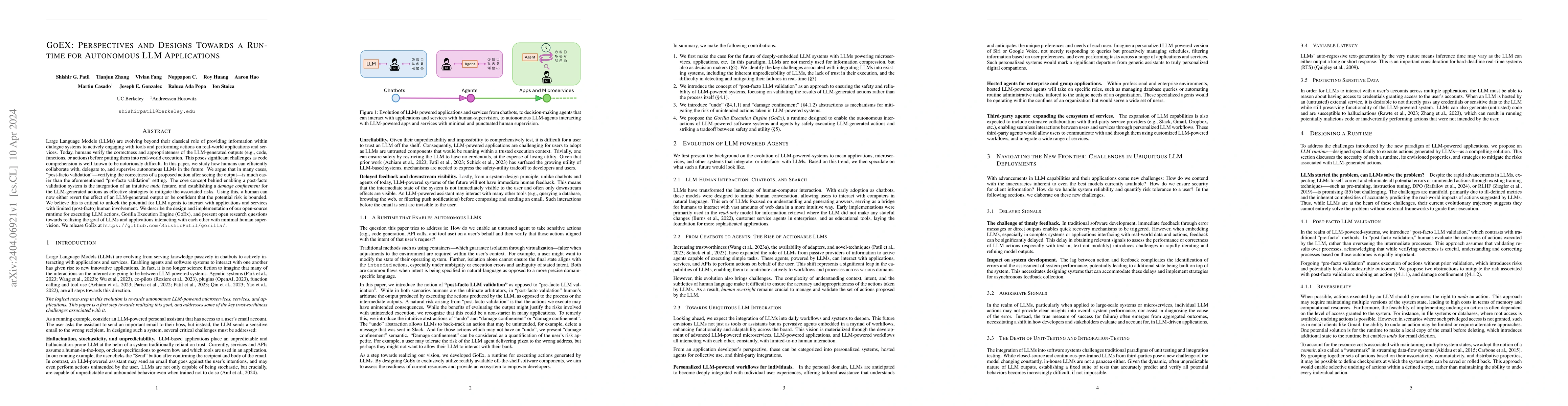 Thumbnail for GoEX: Perspectives and Designs Towards a Runtime for Autonomous LLM
  Applications